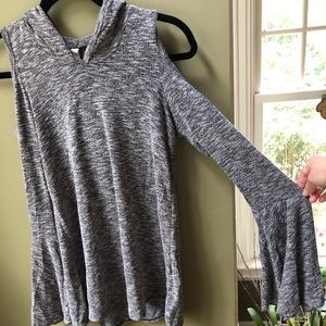 Cold Shoulder Hooded Long Sleeve Shirt